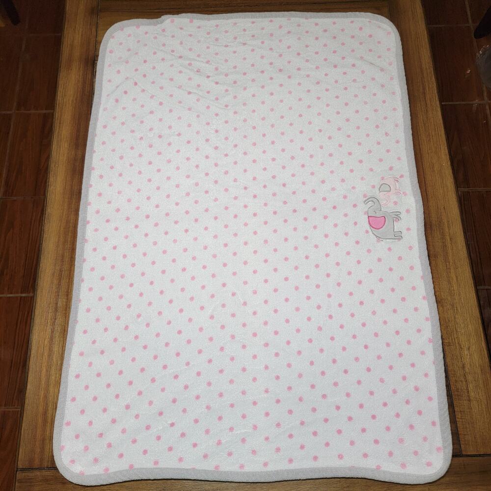 Parent's Choice White w/ Pink Dots Fleece Infant Blanket Elephants - 28.5" X 40"